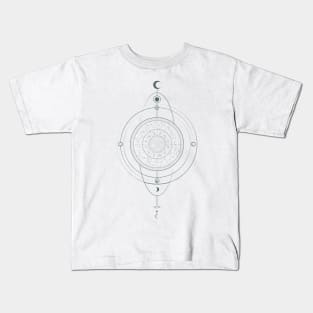 Zodiac Chart| Sacred Geometry| Zodiac| Astrolabe| Astrology Wheel | Planetary Alignment | Saturn| Crescent Moon Kids T-Shirt